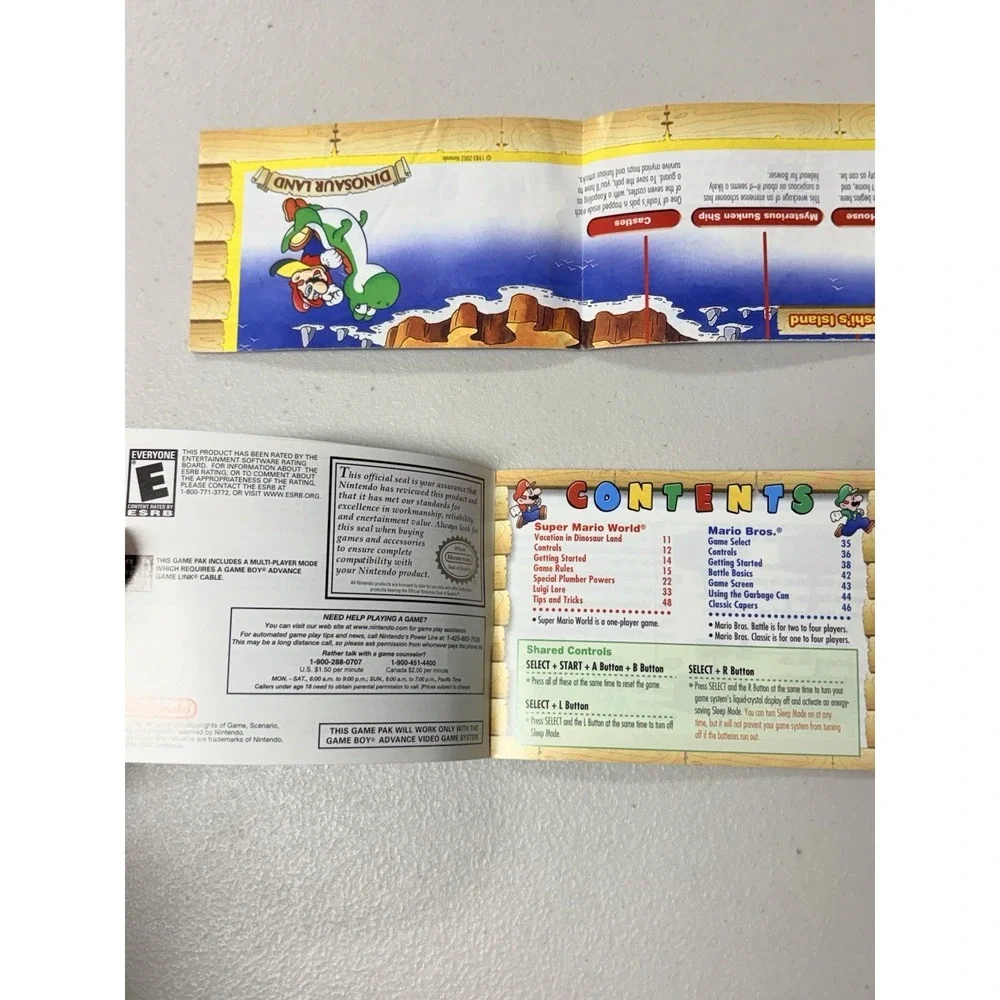 Super Mario World: Super Mario Advance Video game Instruction Booklet and insert